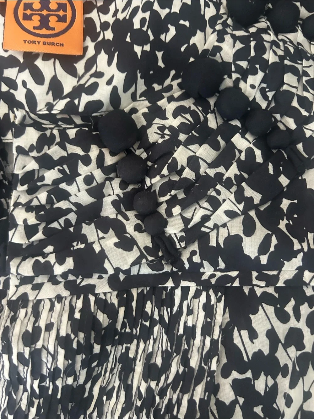 Tory Burch Black and White Printed Smocked Sleeveless blouse